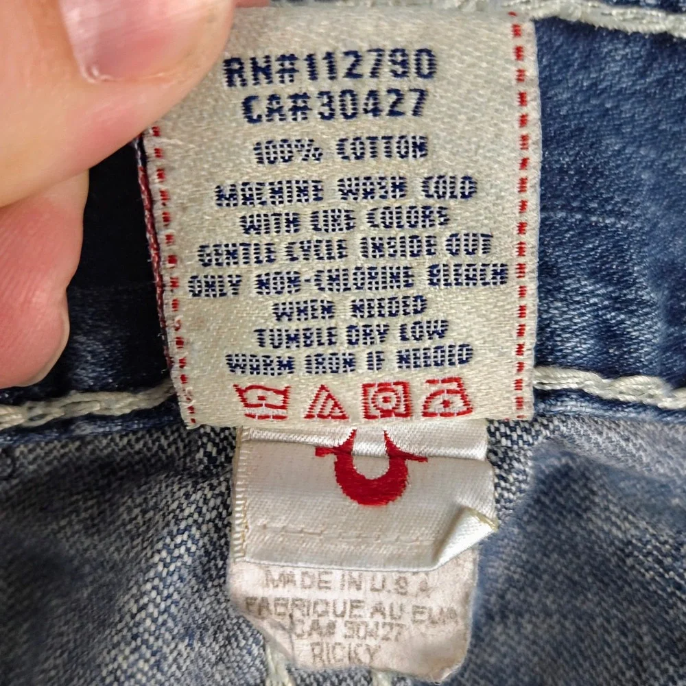 True Religion Ricky Super T Jeans Distressed‎ USA Made Size 38 (Fits 37x33) READ